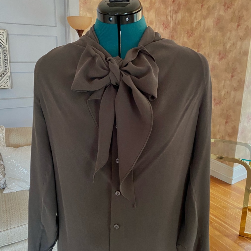 Ralph Lauren Blue Label silk pussy blouse olive green silk sz4